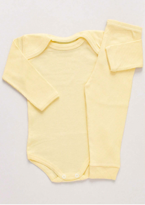 Kit Conjunto 2 Peças – Body de Manga Longa e Mijão Canelado Bege