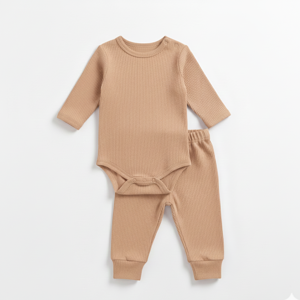 Conjunto Body e Calça em Malha Canelada – Rosa Delicado – Piccoli Tesori