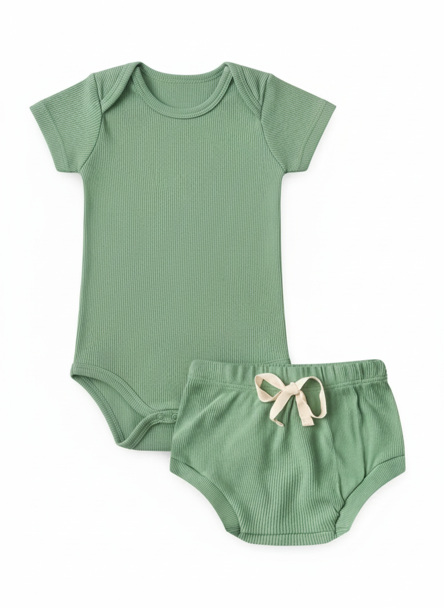 Conjunto Body e Tapa-Fralda em Malha Canelada- Piccoli Tesori