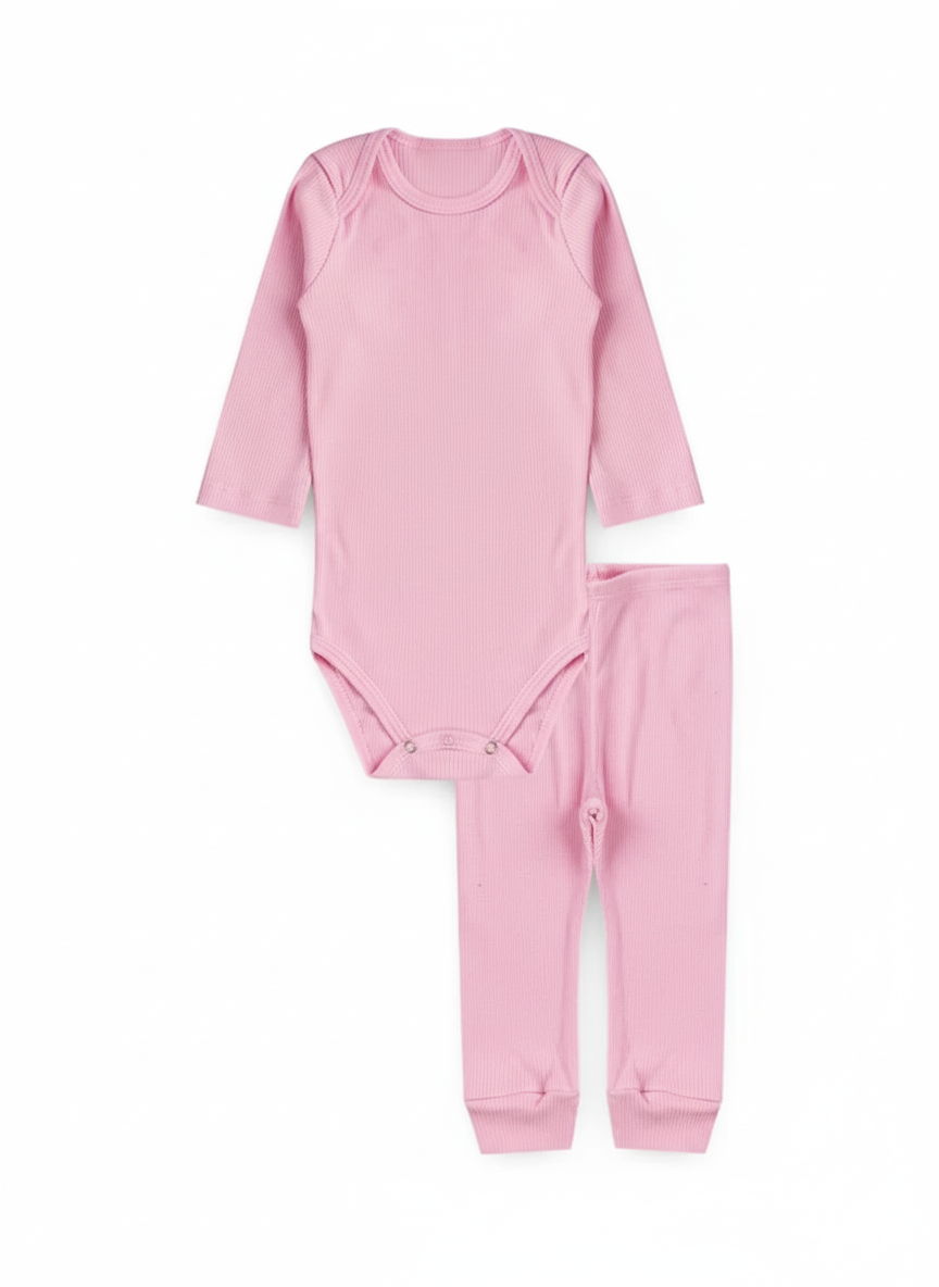 Conjunto Body e Calça em Malha Canelada – Rosa Suave – Piccoli Tesori