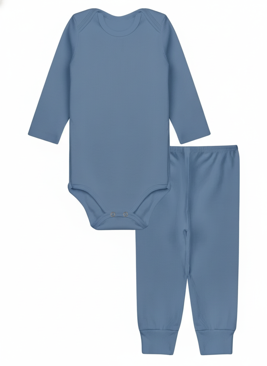 Conjunto Body e Calça em Malha Canelada – Azul Sereno – Piccoli Tesori