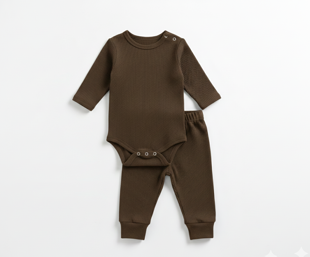 Conjunto Body e Calça em Malha Canelada – Verde Musgo Suave – Piccoli Tesori