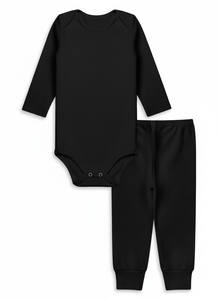 Conjunto Body e Calça em Malha Canelada – Preto – Piccoli Tesori
