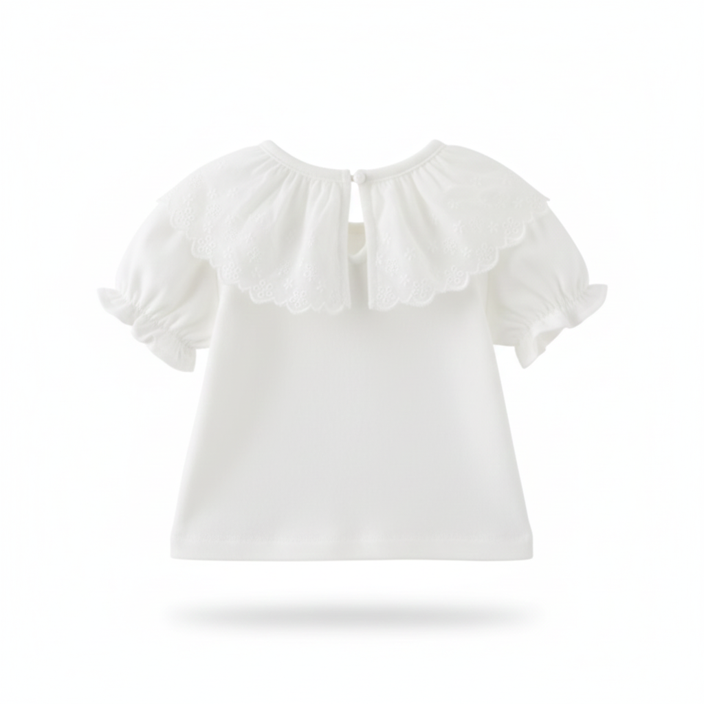 Blusa de Algodão com Babados e Gola Boneca – Piccoli Tesori