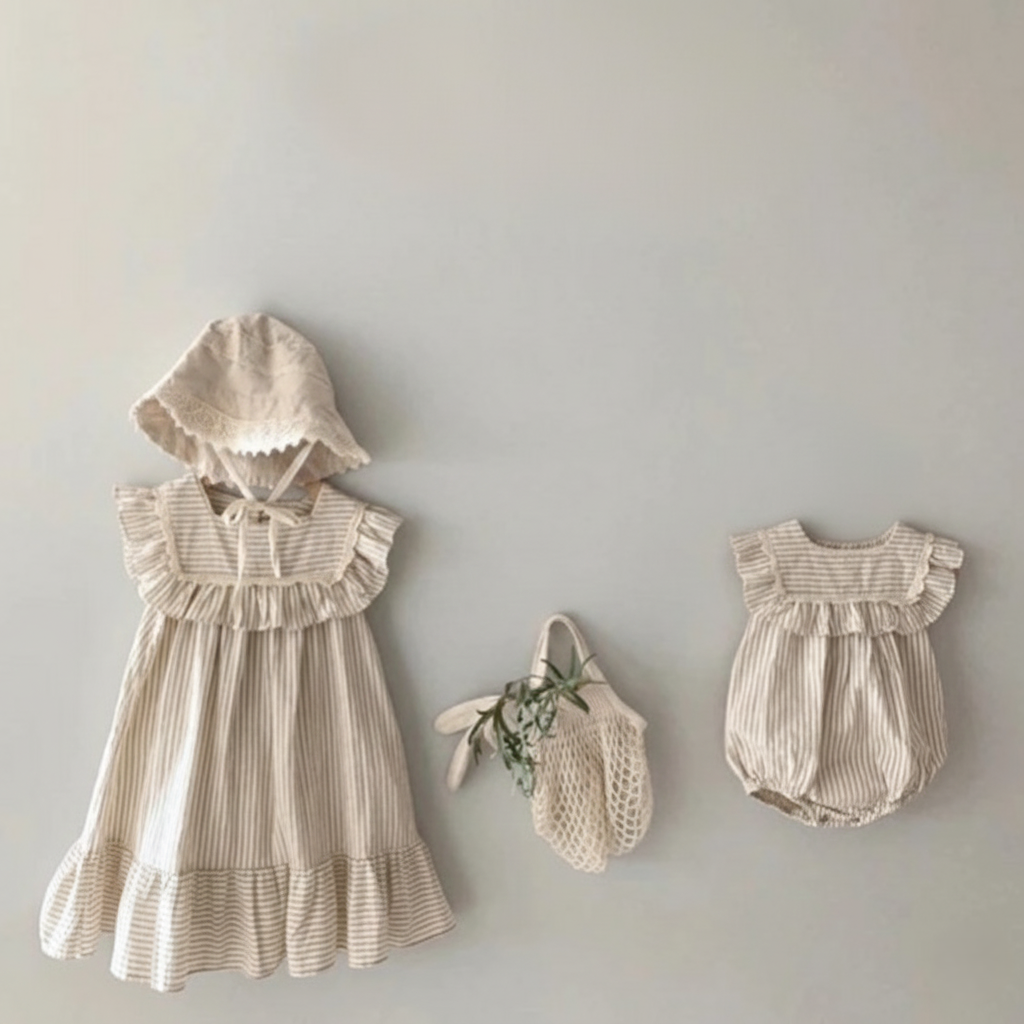 Romper Listrato Vintage com Rendas – Piccoli Tesori