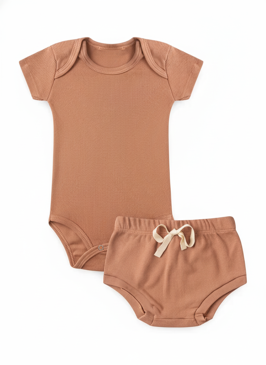 Conjunto Body e Tapa-Fralda em Malha Canelada- Piccoli Tesori