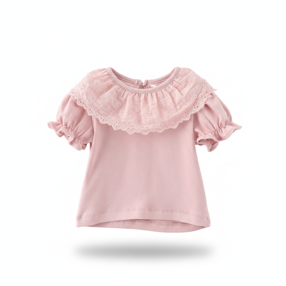 Blusa de Algodão com Babados e Gola Boneca – Piccoli Tesori