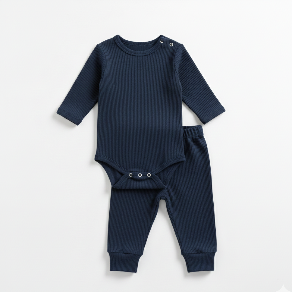 Conjunto Body e Calça em Malha Canelada – Azul Marinho – Piccoli Tesori