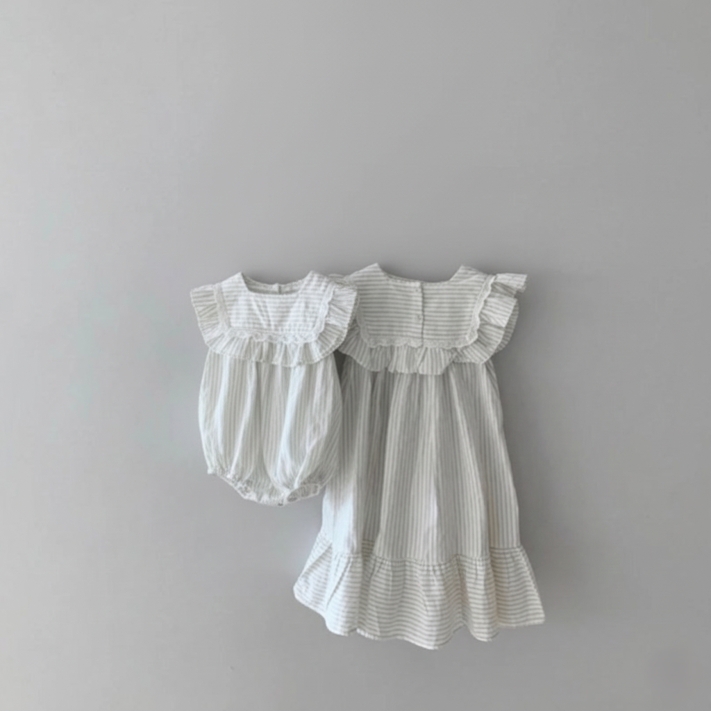 Romper Listrato Vintage com Rendas – Piccoli Tesori