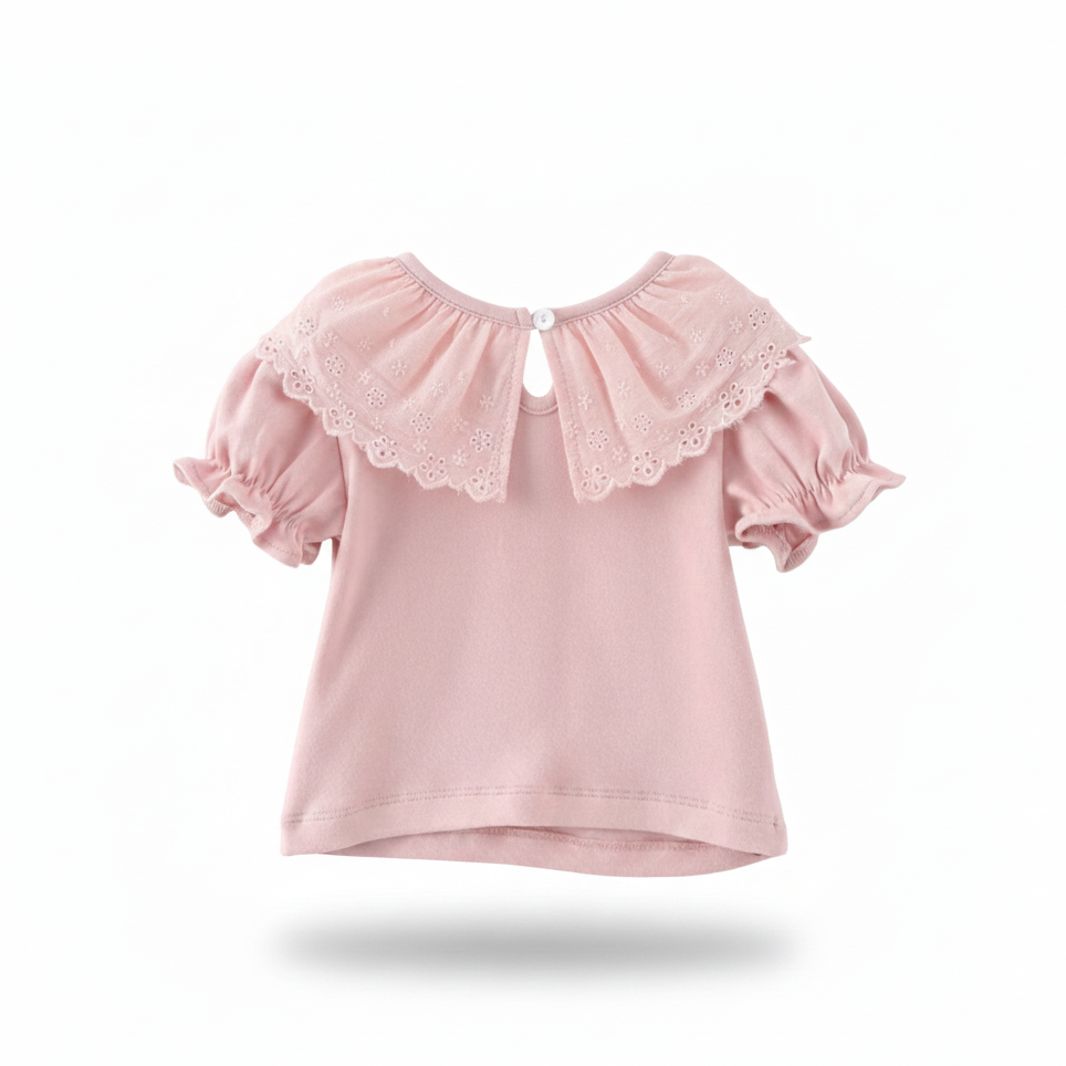 Blusa de Algodão com Babados e Gola Boneca – Piccoli Tesori