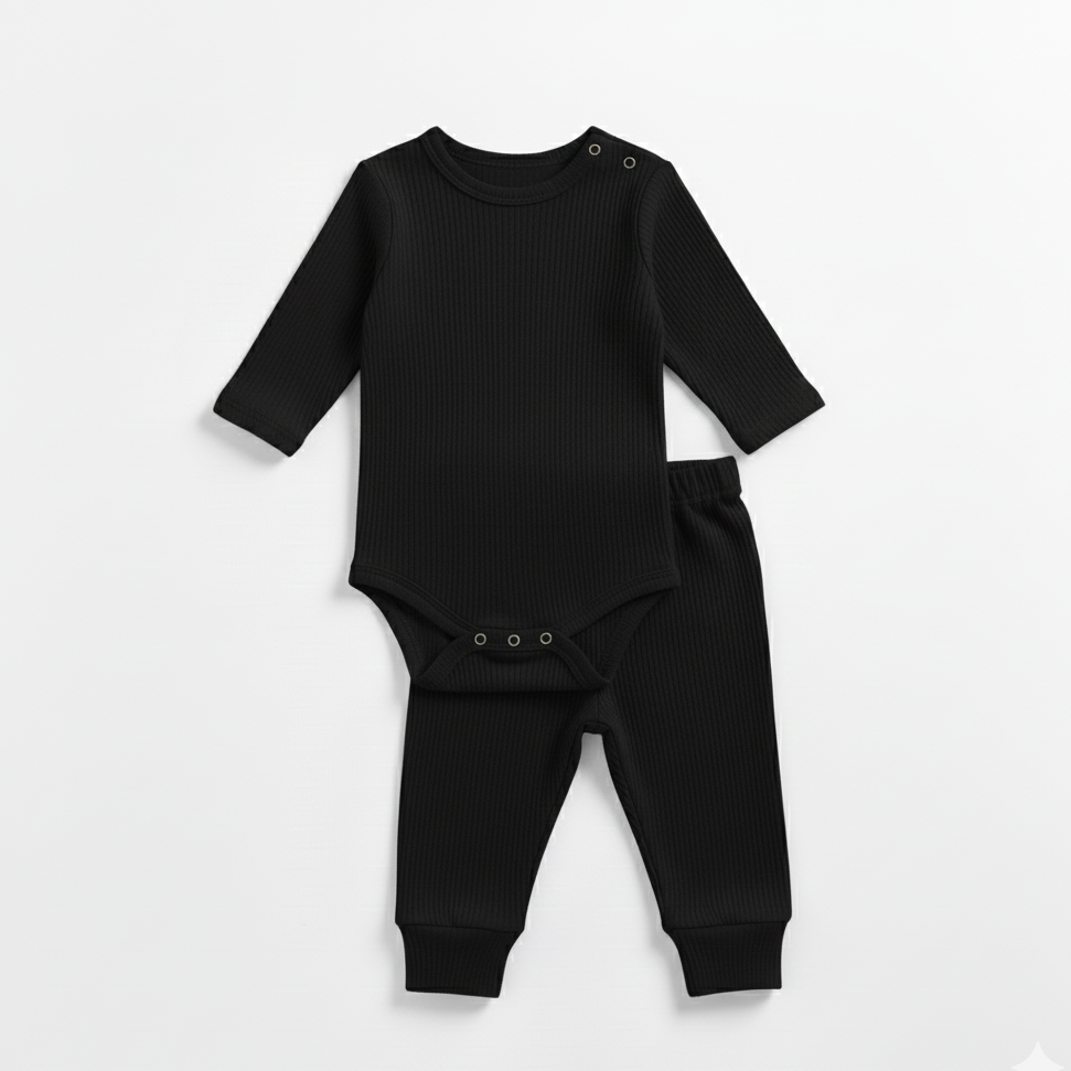Conjunto Body e Calça em Malha Canelada – Preto – Piccoli Tesori