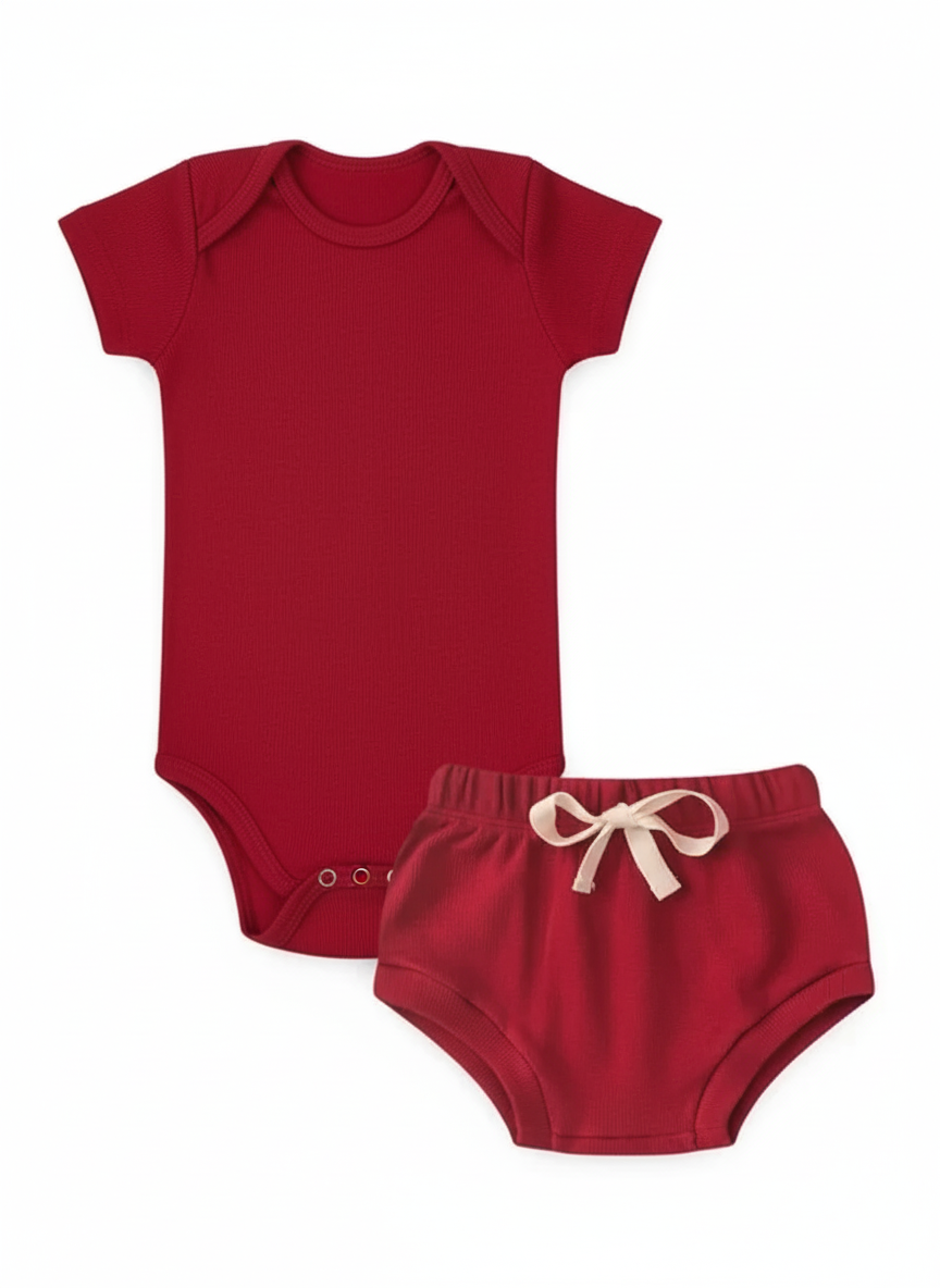 Conjunto Body e Tapa-Fralda em Malha Canelada – Vinho Elegante – Piccoli Tesori