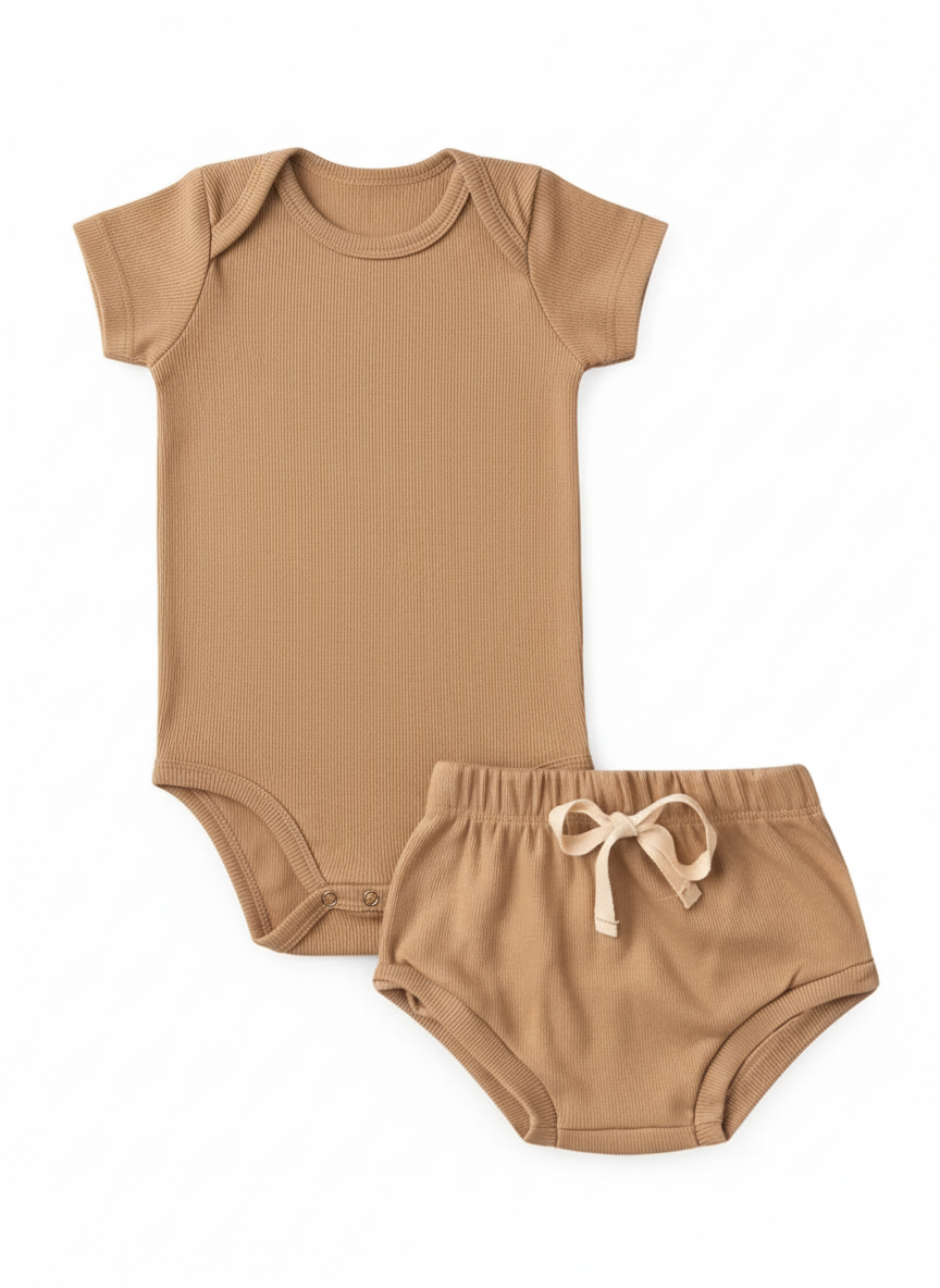 Conjunto Body e Tapa-Fralda em Malha Canelada- Piccoli Tesori