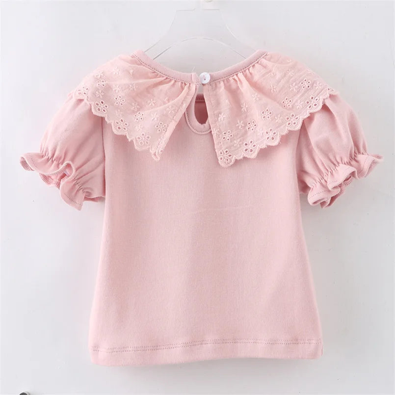 Blusa de Algodão com Babados e Gola Boneca – Piccoli Tesori