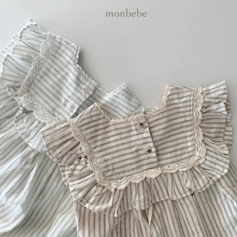 Romper Listrato Vintage com Rendas – Piccoli Tesori