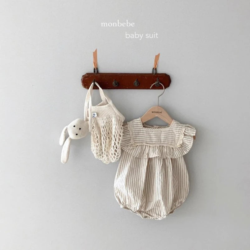 Romper Listrato Vintage com Rendas – Piccoli Tesori