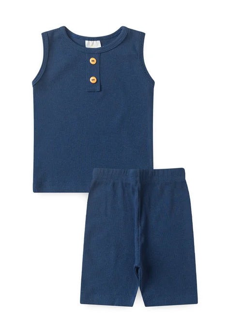 Conjunto Regata Peitilho & Shorts Canelado Azul Marinho – Piccoli Tesori