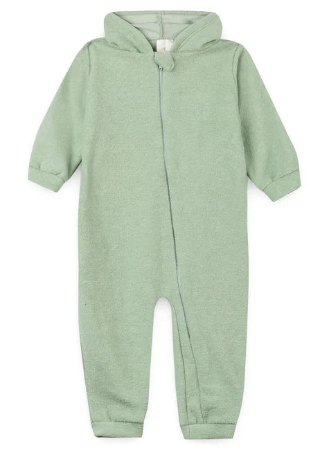 Macacão Plush com Capuz Orelhinha – Verde Menta Suave – Piccoli Tesori