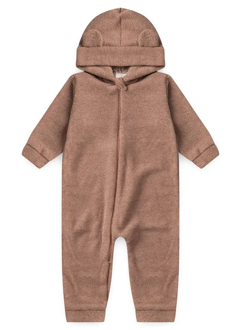 Macacão Plush com Capuz Orelhinha – Marrom Urso Pardo – Piccoli Tesori