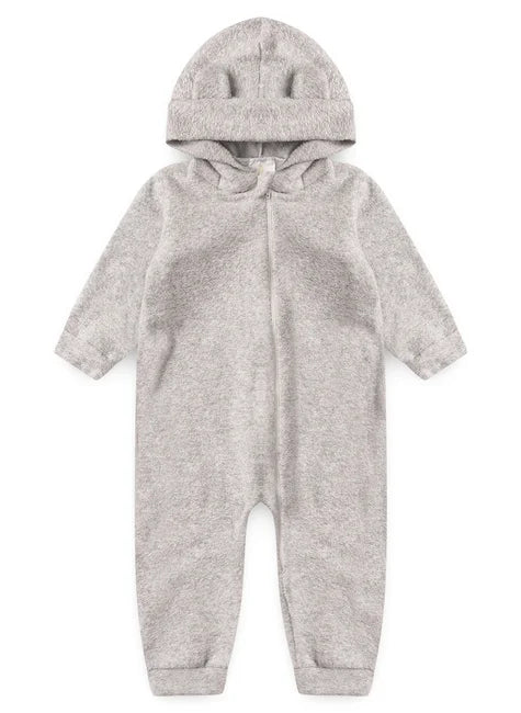 Macacão Plush com Capuz Orelhinha – Cinza Grafite Suave – Piccoli Tesori